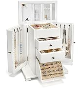 Emfogo Jewelry Box for Women, Rustic Wooden Jewelry Boxes & Organizers with Mirror, 4 Layer Jewel...