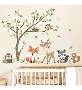 decalmile Woodland Animals Tree Wall Stickers Fox Deer Owl Wall Decals Baby Nursery Kids Bedroom ...
