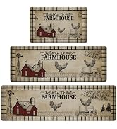 CHICNOOK Farmhouse Kitchen Rugs Anti Fatigue 3 Piece, Washable Non-Skid Kitchen Mat, Farmhouse Ro...