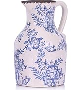 Blue and White Floral Vase - 9.6" Chinoiserie Decor Vintage Ceramic Pottery Vase for Centerpieces...