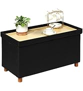 PINPLUS Storage Ottoman Cube, White Linen Footrest with Wooden Legs, Foldable Fabric Footrest, Co...