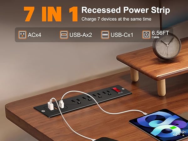 Desktop Recessed Power Strip USB C