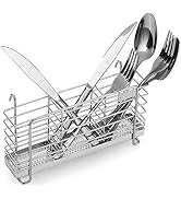 KESOL Sturdy 304 Stainless Steel Utensil Drying Rack Basket Holder with Hooks 3 Divided Compartme...