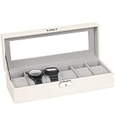 NEX Watch Case, 6 Slot Leather Watch Box Display Case Organizer Glass Jewelry Storage