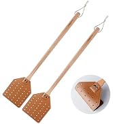 DEBETOOL Fly Swatter Set - 2 Pack Wooden Leather Fly Swatter with Hanging Rope, Heavy Duty Fly Sw...