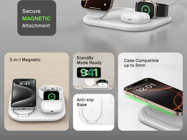 Image of belkin 3-in-1 charger specifications with text reading standby mode ready.