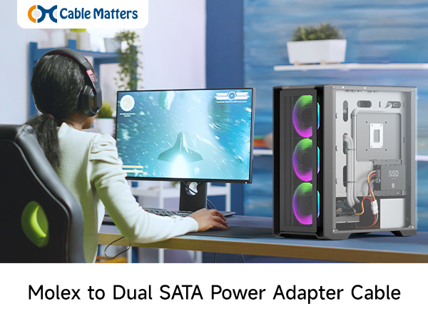 4 Pin Molex to Dual SATA Power Y-Cable Adapter