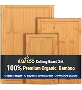 Hiware 3-piece Bamboo Cutting Boards for Kitchen, Heavy Duty Bamboo Cutting Board with Juice Groo...