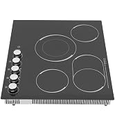 24 Inch Electric Cooktop 4 Burner Stove Top 3400W Drop-in Ceramic Cooktop with 90Min Timer & Knob...