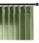 Joydeco Olive Green Pinch Pleated Linen Curtains 96 Inch Long 2 Panel Set for Living Room, Semi S...