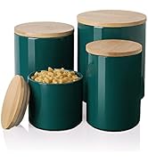 Sweejar Ceramic Canisters, Food Storage Jar Set with Airtight Seal Wooden Lid, Stackable Containe...