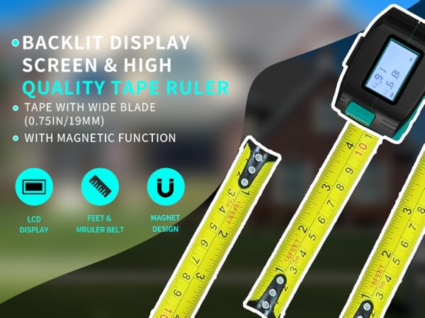backlit display screen & high quality tape ruler & magnet design