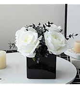 LADADA Artificial Flowers with Small Ceramic Vases, Roses in Vases Plastic Artificial Flowers and...