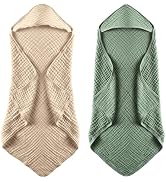 MUKIN Baby Hooded Towels, Muslin Cotton, 2-Pack, for Newborn, Infant, Toddler and Kids (Dark Gree...