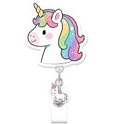 Cute Unicorn Badge Reel for ID Card, Funny Colorful Unicorn Retractable Nurse Alligator Clip Badg...