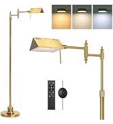 Dimmable Pharmacy Floor Lamp with Remote, 15W Gold LED Reading Floor Lamp with 360°Swing Arm, 3 C...