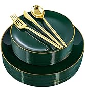 I00000 150Pcs Gold Plastic Plates Disposable Green Plastic Plates with Gold Rim Disposable Dinner...