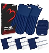 Oven Mitts and Pot Holder Sets with Silicone Grip, 500°F Heat Resistant-6 Pack Dishcloth/Dish Tow...