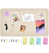 Vuzvuv Linen-Brown 28"x16" Large Cork Board with 50 Push Pins & Sticky Notes, Self-Adhesive Bulle...