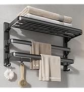 VOLDRA 24-Inch Towel Rack,Bathroom Towel Shelf with 2 Towel Bar Foldable Towel Holder with 7 Hook...