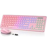 Wireless Keyboard and Mouse Backlit, Quiet Light Up Keys, Tilt Legs, Sleep Mode - Rechargeable US...