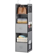 YOUDENOVA Hanging Closet Organizer, 5 Tier Hanging Closet Shelves with Drawers and 6 Side Pockets...