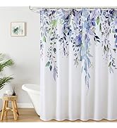Colorful Star Green Eucalyptus Waterproof Shower Curtain Set with Hooks, Minimalist Watercolor Fl...