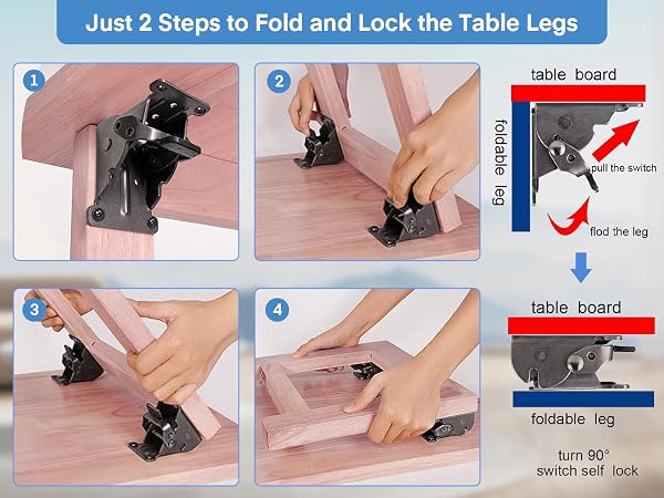 Folding Brackets, TopDirect Lock Extension Support Bracket Foldable Self Lock Hinges with Screws