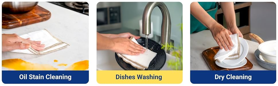 Mother-Earth Cotton Dish Cloths, Absorbent Quick-Drying Cleaning Cloths, Reusable Kitchen Dish Rags