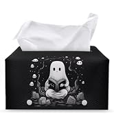 ZOUTAIRONG Ghost Rectangle Tissue Box Cover PU Leather Tissue Holder with Metal Buckle Tissue Dis...