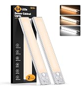 Text reads '54 LEDs'. Product image showing two slim under-cabinet LED light bars with three brightness level demonstration images on right side.
