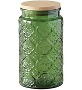 34 FL OZ Green Vintage Glass Jar, Glass Jar with Bamboo Lid, Decorative Mason Jar for Home Kitche...