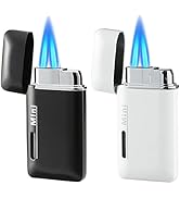 Cponmist 2 Pack Mini Butane Lighter, Double Jet Torch Lighter with Visible Window, Refillable and...