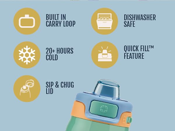 pop and fill kids water bottle 12oz stainless steel