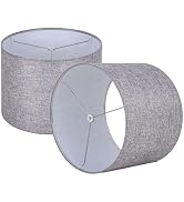 Wellmet Gray Set of 2 Drum Lampshades, Easy Assembly Required 14" Top x 14" Bottom x 11" High Rep...