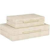 HofferRuffer Faux Leather Decorative Boxes Set of 2, Large Nesting Keepsake Box Accessory Organiz...