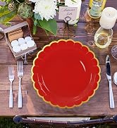 red scalloped paper plates with gold foil red and gold dessert plates Christmas party dinner plates