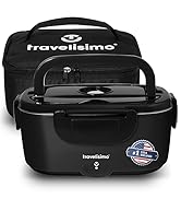TRAVELISIMO Electric Lunch Box for Adults 80W Heated Lunch Box, 12/24/110V 1.5L Self Heating Lunc...