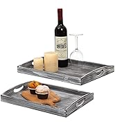 Farmhouse Rustic Wood Nesting Dinning Breakfast Serving Trays with Wood Handles, Set of 3,Can Put...