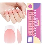 Quaferen French Gel Nail Tips: French Tip Press on Nails - Upgraded Silky Matte 240PCS Pink Short...