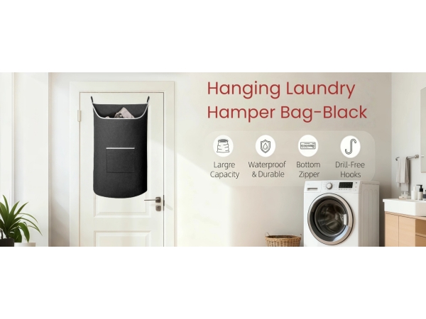 Hanging Laundry Hamper Bag-Black