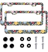 License Plate Frames 2-Pack - Elegant Floral & Dog Lover Designs License Plate Holder - Universal...
