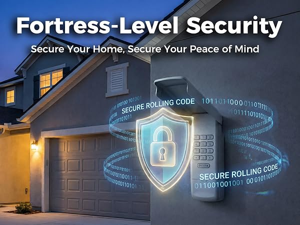 Secure rolling code technology garage door keypad prevents hacking and Anti-theft