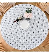 LIBERECOO Round Fitted Vinyl Tablecloth Waterproof Elastic Edged Table Cloth - Geometric Lines -S...