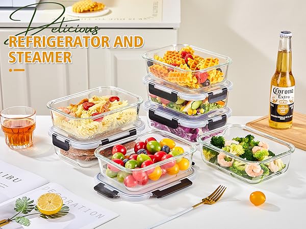 8 Pack 32OZ Glass Food Storage Containers with Lids