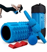 Krightlink 5-in-1 Foam Roller Set, Massage Roller Stick, Massage Ball, Resistance Band for Deep M...