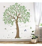 decalmile Large Green Tree Wall Stickers Falling Leaves Birds Wall Decals Living Room Bedroom Off...