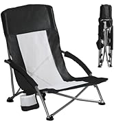 DUMOS Low Camping Beach Chair, Lightweight Folding Portable Beach Chair with Cup Holder, Storage ...