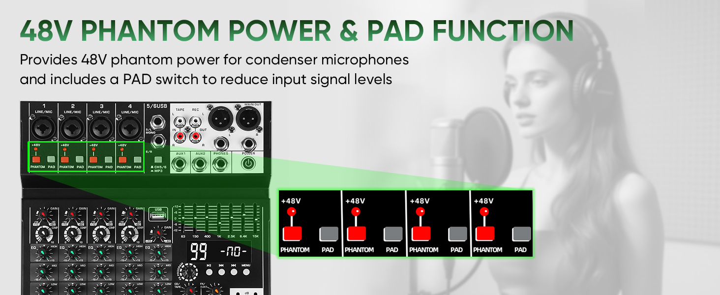 48V PHANTOM POWER & PAD FUNCTION
