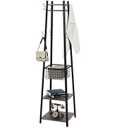 VECELO Industrial Coat Rack,Enterway Clothes Stand with 2 Tier Storage Shelves and Metal Basket,U...